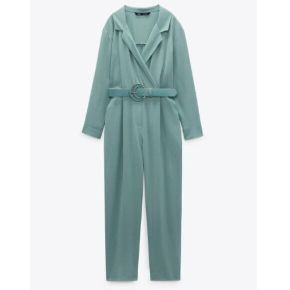 ZARA lake green jumpsuit-drape, elegant, neat Size M 1971/067/982 - Picture 1 of 5